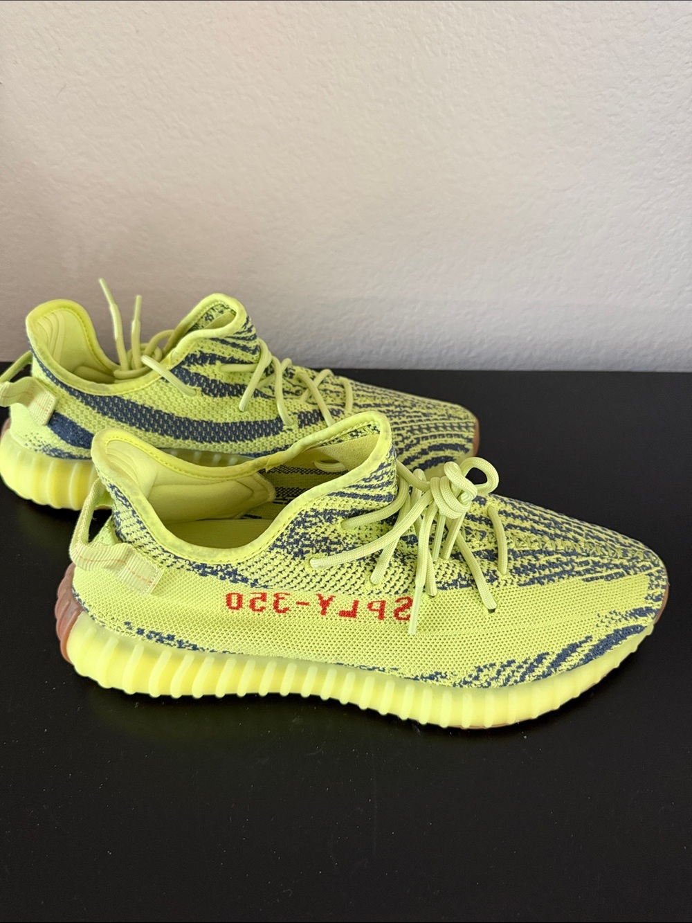Yeezy Neon Yellow and Gray Knit Sneakers - Picture 2 of 3